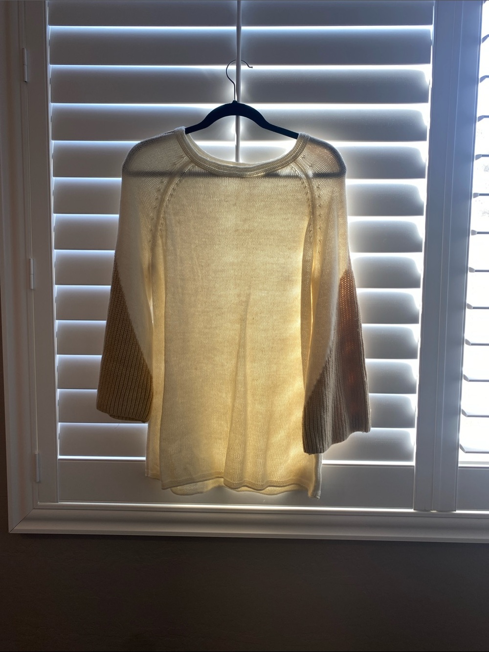 Chico's Cream Scoop-Neck Lightweight Knit with Textured Sleeves
